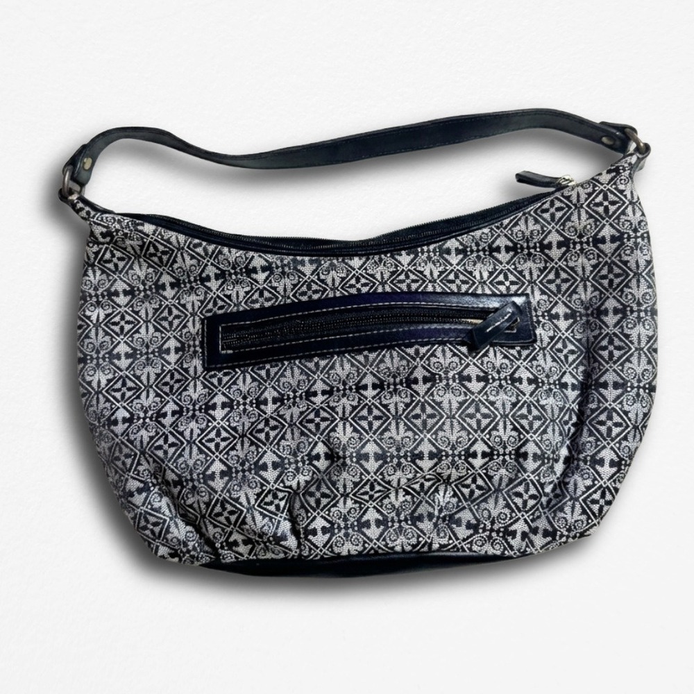 First Issue Liz Claiborne Black White Geometric Damask Hobo Shoulder Bag Pocket